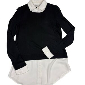LOFT Black and White Collared Sweater